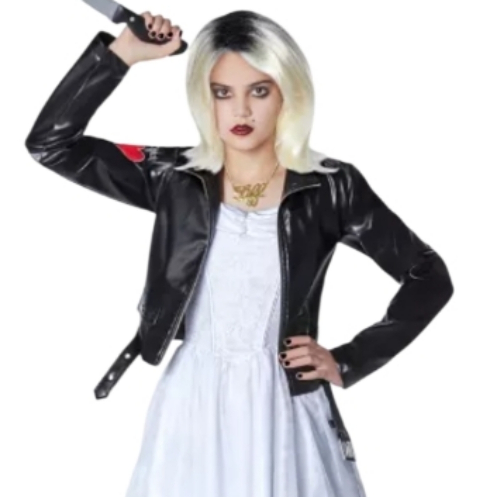 Bride Of Chucky Tiffany Halloween Cosplay Costume Black Faux Leather Jacket